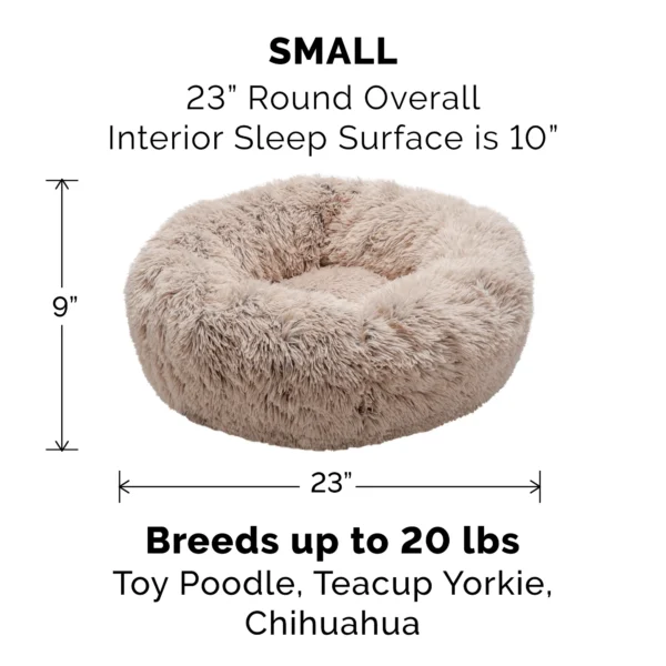 FurHaven Pet Products Calming Cuddler Long Faux Fur Donut Pet Bed for Dogs & Cats - Taupe, Small - 23" - Image 2