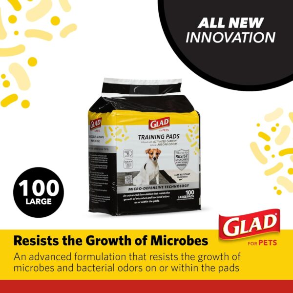 Glad for Pets Activated Carbon Puppy Training Pads with Anti-Microbial Technology, 23"x23" 100ct | Ultra Absorbent, Odor Control, Heavy Duty Puppy.. - Image 2