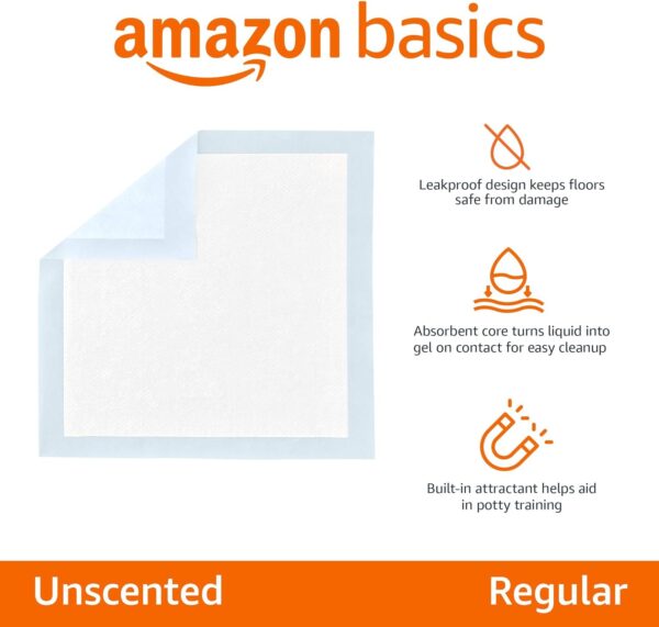 Amazon Basics Dog and Puppy Pee Pads with Leak-Proof Quick-Dry Design for Potty Training, Standard Absorbency, Regular Size, 22 x 22 Inches, Pack of 100,... - Image 2