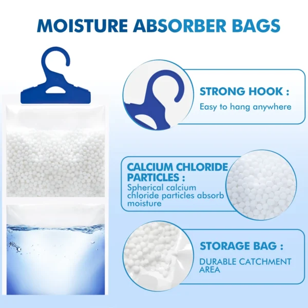 XKLN Moisture Absorber Packets 9 Pack, Humidity Packs, Hanging Closet Dehumidifier Bags, 9.8OZ - Image 2