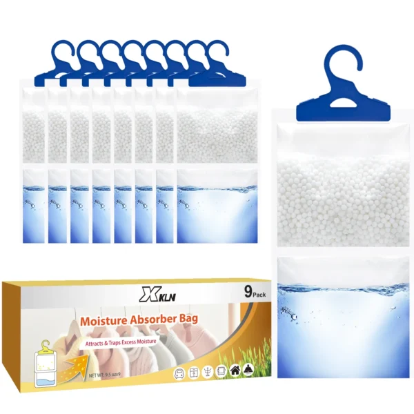 XKLN Moisture Absorber Packets 9 Pack, Humidity Packs, Hanging Closet Dehumidifier Bags, 9.8OZ