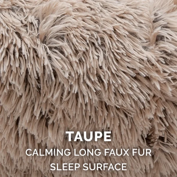 FurHaven Pet Products Calming Cuddler Long Faux Fur Donut Pet Bed for Dogs & Cats - Taupe, Small - 23" - Image 3