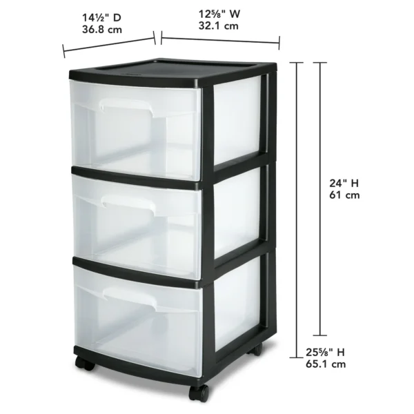 (2 pack) Sterilite 3 Drawer Plastic Cart, Black with Clear Drawers, Adult - Image 2