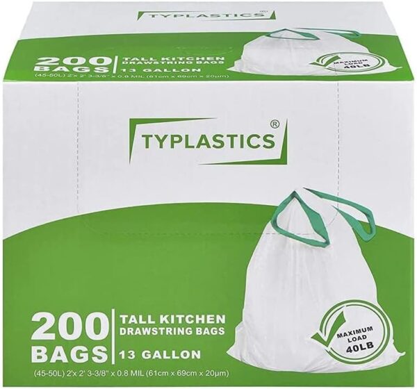 TYPLASTICS Tall Kitchen Drawstring Trash Bags 13 Gallon (200 Count) - Image 3