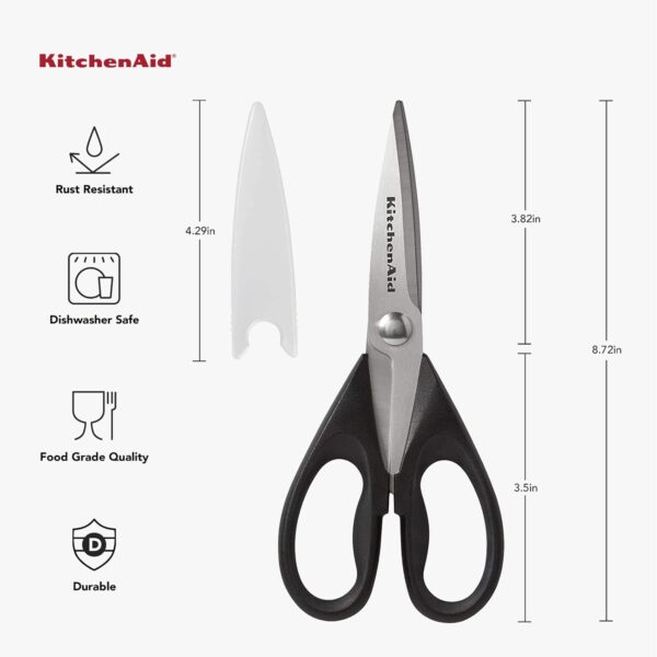 KitchenAid All Purpose Kitchen Shears with Protective Sheath for Everyday use, Dishwasher Safe Stainless Steel Scissors with Comfort Grip, 8.72-Inch, Black - Image 2