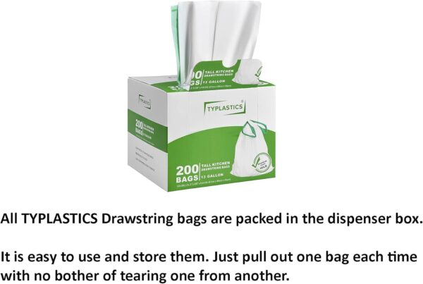 TYPLASTICS Tall Kitchen Drawstring Trash Bags 13 Gallon (200 Count) - Image 2