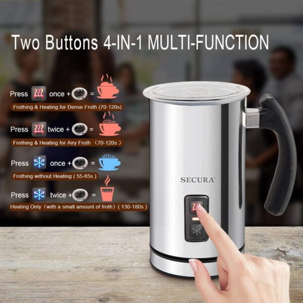 Secura Electric Milk Frother, Automatic Milk Steamer Warm or Cold Foam Maker for Coffee, Cappuccino, Latte, Stainless Steel Milk Warmer with Strix... - Image 3