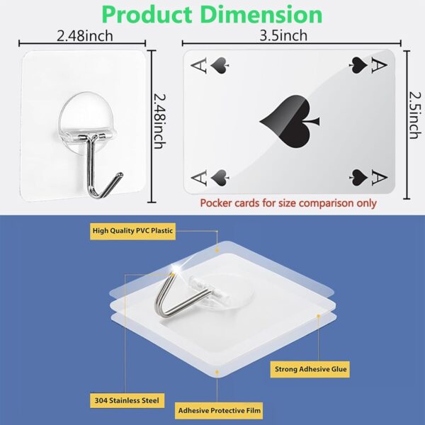 Adhesive Hooks for Hanging Heavy Duty Wall Hooks Self Adhesive Towel Coat Hooks Waterproof Transparent Hooks for Bathroom Shower Kitchen Keys Door Outdoor Home Improvement Utility Hook 12 Pack - Image 2