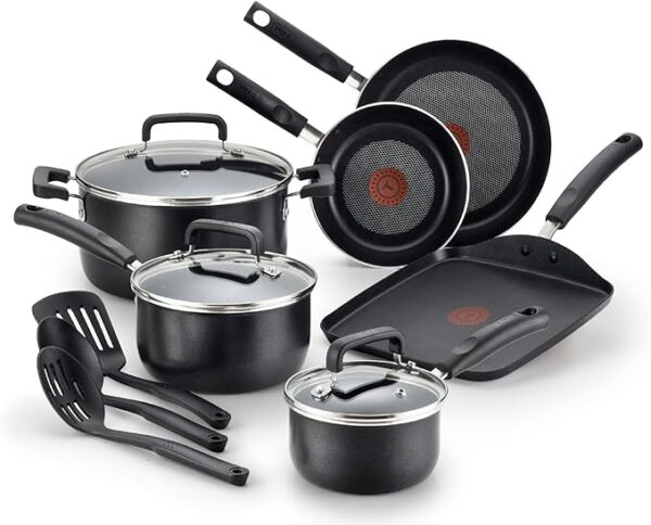 T-fal Signature Nonstick Cookware Set 12 Piece, Oven Broiler Safe 350F, Pots and Pans, Kitchen Cooking Set w/ Fry Pans, Saucepans, Saute Pan, Dutch Oven,...
