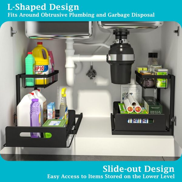 REALINN Under Sink Organizer and Storage, 2 Pack Pull Out Cabinet Organizer Slide Out Sink Shelf Cabinet Storage Shelves, Under Sink Storage for Kitchen... - Image 3