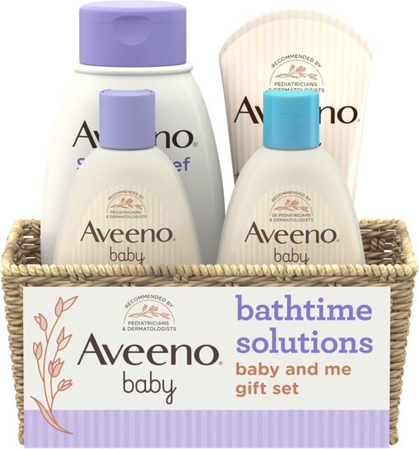Aveeno Baby Bathtime Solutions Baby & Me Gift Set with Baby Wash & Shampoo, Calming Baby Bath, Baby Daily Moisturizing Lotion & Stress Relief...