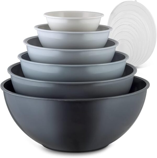Zulay Kitchen 12 Piece Plastic Mixing Bowls with Lids Set - Colorful Mixing Bowl Set for Kitchen - Nesting Bowls with Lids Set - Microwave and Freezer Safe...