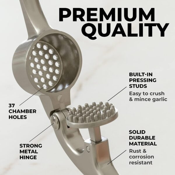 Zulay Kitchen Premium Garlic Press Set - Rust Proof & Dishwasher Safe Professional Garlic Mincer Tool - Easy-Squeeze, Easy-Clean with Soft, Ergonomic... - Image 3