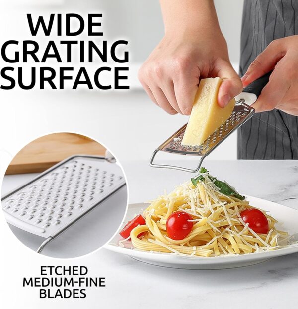 Zulay Kitchen Professional Cheese Grater Stainless Steel - Durable Rust-Proof Metal Lemon Zester Grater With Handle - Flat Handheld Grater For Cheese,... - Image 3