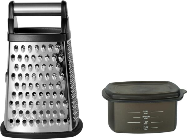 KitchenAid Gourmet 4-Sided Stainless Steel Box Grater for Fine, Medium and Coarse Grate, and Slicing, Detachable 3 Cup Storage Container and Measurment...