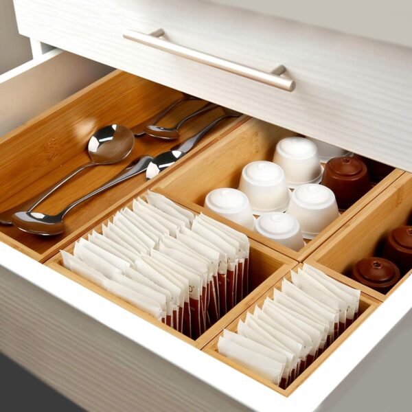 Secura Kitchen Drawer Utensil Organizer Box Set 𝟱 𝗣𝗮𝗰𝗸, Bamboo Utensil Holder Cutlery Makeup Silverware Jewelry Flatware Organization Tray for Kitchen,... - Image 2