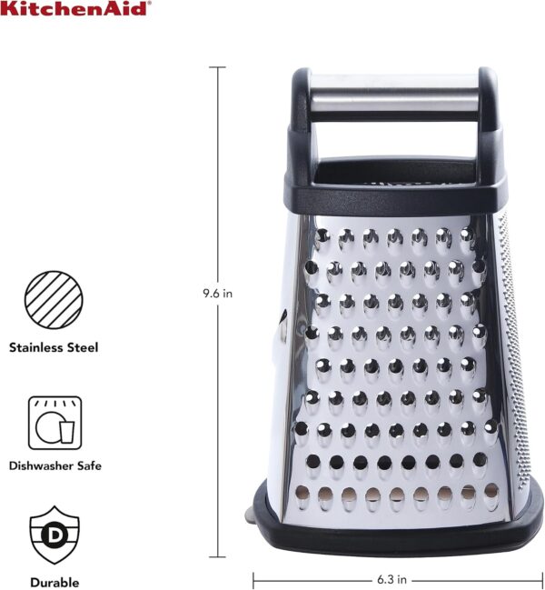 KitchenAid Gourmet 4-Sided Stainless Steel Box Grater for Fine, Medium and Coarse Grate, and Slicing, Detachable 3 Cup Storage Container and Measurment... - Image 2