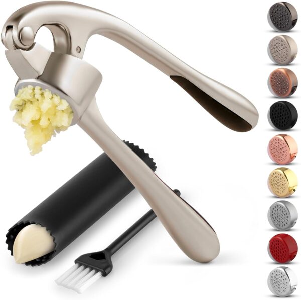 Zulay Kitchen Premium Garlic Press Set - Rust Proof & Dishwasher Safe Professional Garlic Mincer Tool - Easy-Squeeze, Easy-Clean with Soft, Ergonomic...