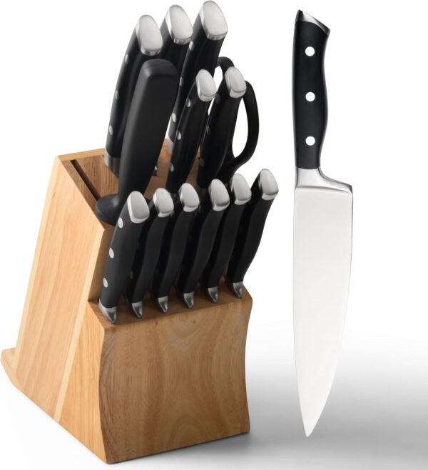 Alata 15-Piece Knife Set with Block, Razor-Sharp,Kitchen Knife Set, Forged Triple Rivet Stainless Steel Knife Block Set