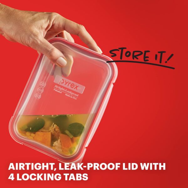 Pyrex Freshlock Glass Food Storage Container, Airtight & Leakproof Locking Lids, Freezer Dishwasher Microwave Safe, 8 Cup - Image 3