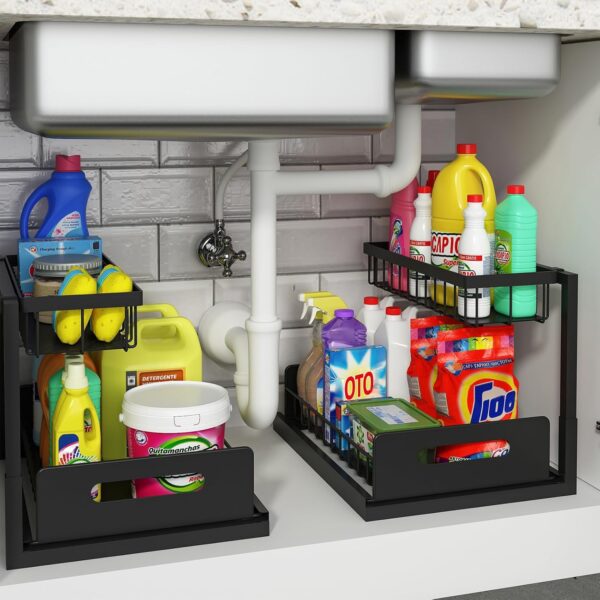 REALINN Under Sink Organizer and Storage, 2 Pack Pull Out Cabinet Organizer Slide Out Sink Shelf Cabinet Storage Shelves, Under Sink Storage for Kitchen...