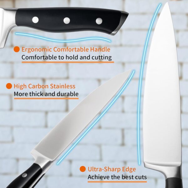 Alata 15-Piece Knife Set with Block, Razor-Sharp,Kitchen Knife Set, Forged Triple Rivet Stainless Steel Knife Block Set - Image 2