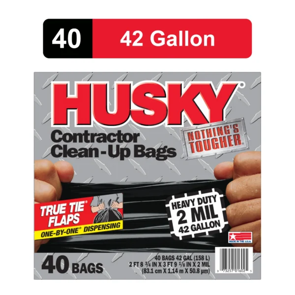 Husky Heavy Duty Contractor Black Bags, 42 Gallon, 40 Bags, 2 Mil (20% PCR) - Image 3