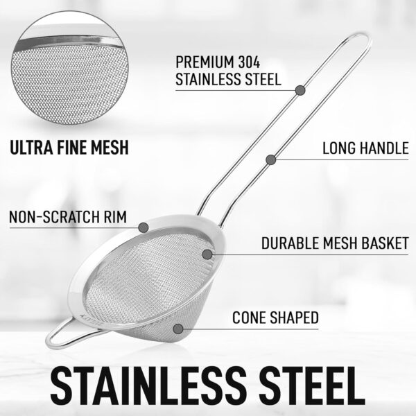 Zulay Kitchen 304 Stainless Steel Fine Mesh Strainer For Kitchen - Sieve Sifters For Food, Tea, Rice, Oil, Noodles, Fruits, Vegetables - Rust-Proof, Easy to... - Image 2