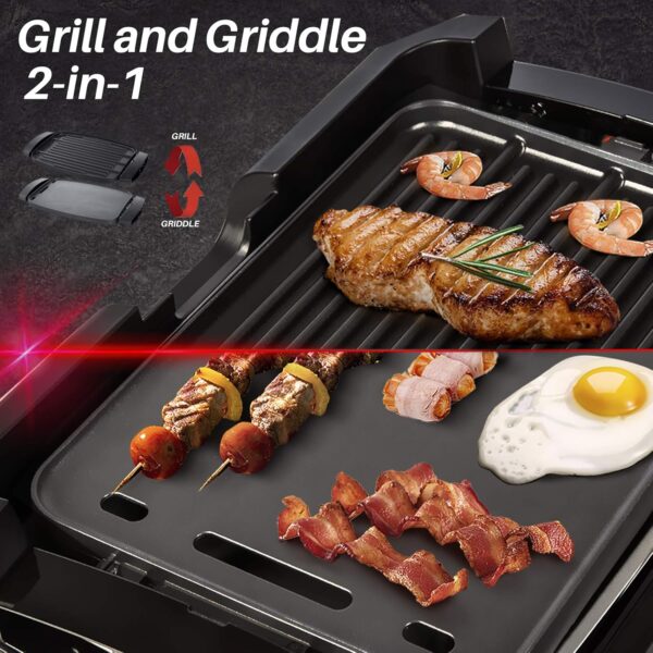 Secura Smokeless Indoor Grill 1800-Watt Electric Griddle with Reversible 2 in 1 Grill and Griddle Plates Plate, Glass Lid, Extra Large Drip Tray (Dishwasher... - Image 2