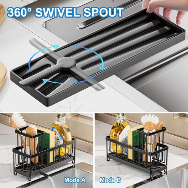 Sponge Holder for Kitchen Sink, Sink Caddy with High Brush Holder, Organzier Rustproof 304 Stainless Steel Dish Organizer Divider, Soap Dispenser Storage - Image 3