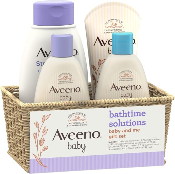 Aveeno Baby Bathtime Solutions Baby & Me Gift Set with Baby Wash & Shampoo, Calming Baby Bath, Baby Daily Moisturizing Lotion & Stress Relief... - Image 3