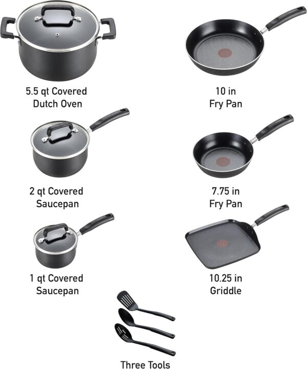 T-fal Signature Nonstick Cookware Set 12 Piece, Oven Broiler Safe 350F, Pots and Pans, Kitchen Cooking Set w/ Fry Pans, Saucepans, Saute Pan, Dutch Oven,... - Image 3