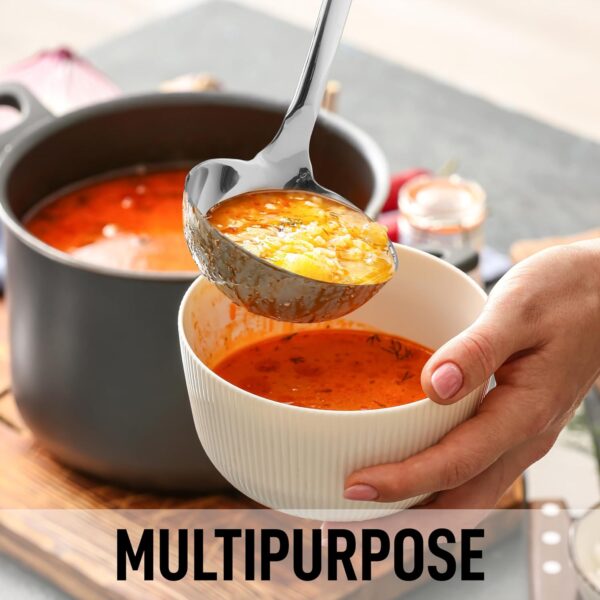 Zulay Kitchen Stainless Steel 13" Soup Ladle - Comfort Grid Steel Ladle with Long Handle and Ample Bowl Capacity Perfect for Stirring, Serving Soups and... - Image 3