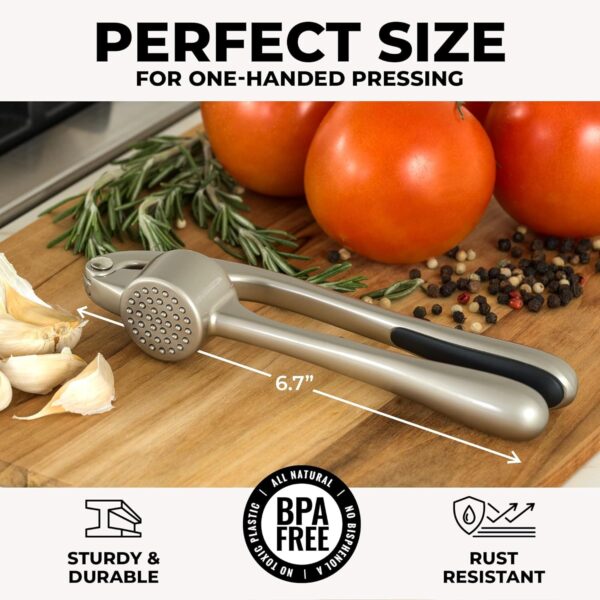 Zulay Kitchen Premium Garlic Press Set - Rust Proof & Dishwasher Safe Professional Garlic Mincer Tool - Easy-Squeeze, Easy-Clean with Soft, Ergonomic... - Image 2