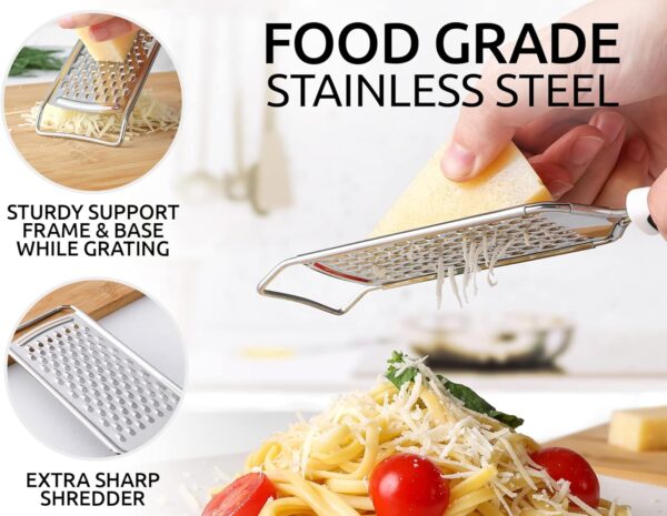 Zulay Kitchen Professional Cheese Grater Stainless Steel - Durable Rust-Proof Metal Lemon Zester Grater With Handle - Flat Handheld Grater For Cheese,... - Image 2