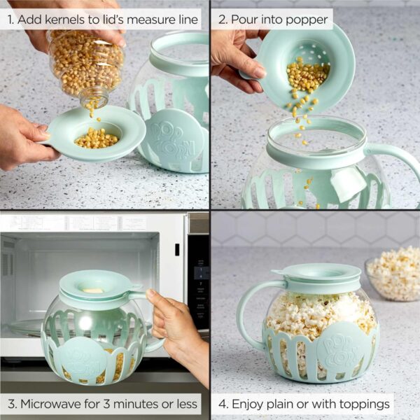 Ecolution Patented Micro-Pop Microwave Popcorn Popper with Temperature Safe Glass, 3-in-1 Lid Measures Kernels and Melts Butter, Made Without BPA,... - Image 2