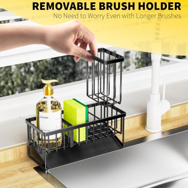 Cisily Kitchen Sink Caddy, Sponge Holder for Kitchen Sink, Kitchen Sink Organzier and Storage with High Brush Holder, Rustproof 304 Stainless Kitchen... - Image 3