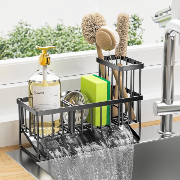 Cisily Kitchen Sink Caddy, Sponge Holder for Kitchen Sink, Kitchen Sink Organzier and Storage with High Brush Holder, Rustproof 304 Stainless Kitchen...