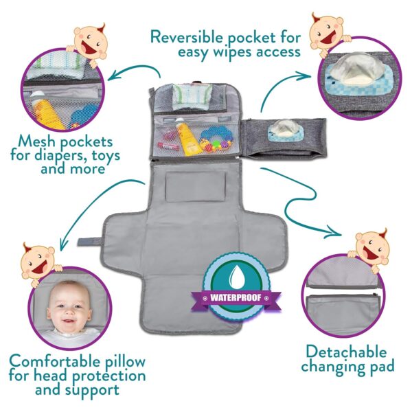 Portable Diaper Changing Pad, Portable Changing pad for Newborn Girl & Boy - Baby Changing Pad with Smart Wipes Pocket – Waterproof Travel Changing Kit... - Image 3