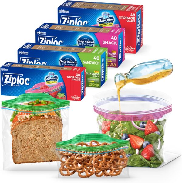 Ziploc Food Storage and Sandwich Bags Variety Pack, Stay Open Design with Stand-Up Bottom, Easy to Fill, 166 Bags Total