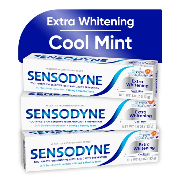 Sensodyne Extra Whitening Sensitive Toothpaste, Mint, 4 Oz, 3 Pack, for Adults