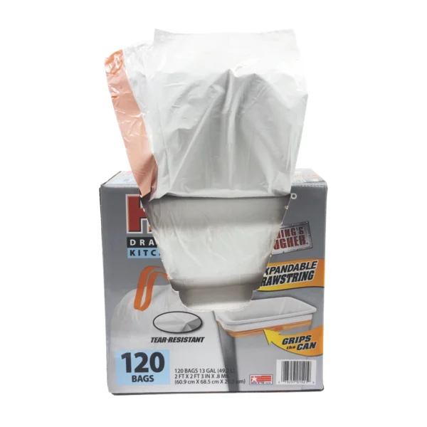 Husky Tall Kitchen White Trash Bags, 13 Gallon, 120 Bags (Expandable Drawstring, 20% PCR) (2 Pack) - Image 2